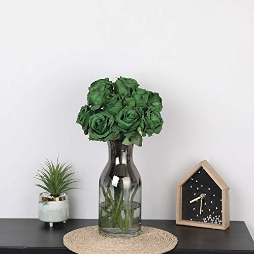 Nubry Artificial Silk Rose Flower Bouquet Lifelike Fake Rose for Wedding Home Party Decoration Event Gift 10pcs (Dark Green) - color: Dark Green