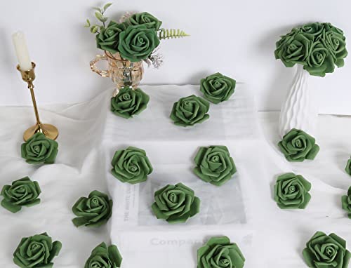 IPOPU 100 Pcs Artificial Foam Roses Heads, 3Inch Stemless Faux Roses Bulk Fake Flowers Heads for Crafts,Wall Decorations, DIY Wedding Baby Shower Centerpieces Party Tables Home Decor(Army Green) - color: Army Green