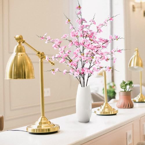 Sggvecsy Artificial Cherry Blossom Flowers 4 Pcs Faux Cherry Blossom Stems Faux Silk Cherry Blossom Branches 43’’ Fake Flowers Long Stems for Vase Arrangements Home Wedding Table Decor (Pink) - color: Pink