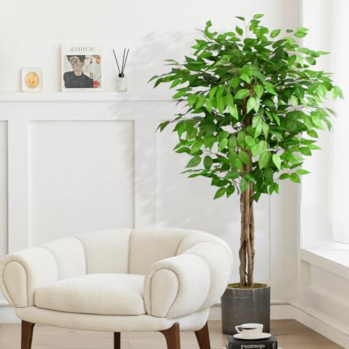 5ft Ficus Artificial Trees with Natural Curved Trunks, 60" Tall Lush Faux Tree for Home Decor Indoor, Green Lifelike Fake Ficus Tree Artificial Plants - size: 5ft
