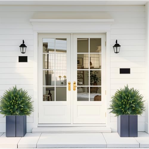 2 Pack Artificial Cedar Topiary Trees with Ground Spike, Fake Pine Shrubs Bushes, UV Resistant Faux Evergreen Cypress Tree Plants for Indoor Outdoor Planters Front Porch - color: Cedar