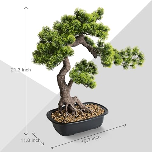 Artificial Bonsai Plant, Large Faux Juniper Plants 20 inch, Faux Potted Pine Plants Indoor Decor for Office Desk Home Table, Greenery Desktop Bonsai Tree for Room Decorations, Tall 20" - style: B-Bonsai (20 Inch)