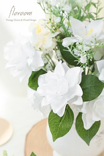 Floroom Artificial Gardenia Flowers 2.7" 25pcs Real Looking White Foam Fake Flowers with Stems for DIY Wedding Bouquets Bridal Shower Centerpieces Floral Arrangements Party Tables Home Decorations - color: White