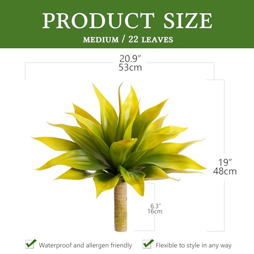 Artificial Flowers for Outdoors Artificial Agave 22'' Fake Plants Faux Agave Artificial Plants Outdoor Fake Flowers Outdoor Faux Plants Indoor Uv Resistant Artificial Plants (Yellow 2pcs) - color: 22"yellow