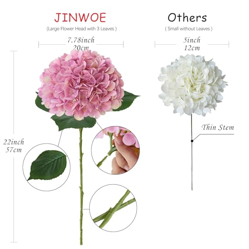 JINWOE 4pcs Pink Silk Hydrangea Fake Flowers,22" Artificial Flowers Bouquets Silk Faux Hydrangea Stems for Home Wedding Party Table Core Decoration (Pinkish Purple) - color: Pink