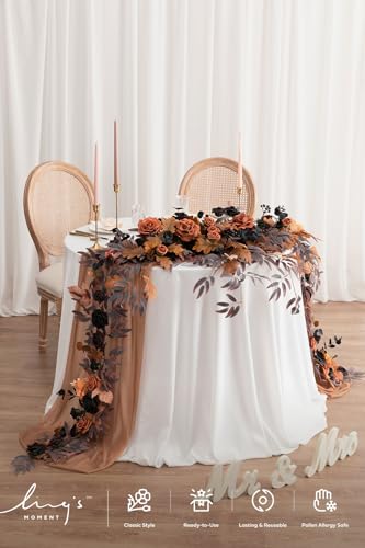Ling's moment 9FT Eucalyptus and Willow Leaf Flower Garland, Handcrafted Wedding Sweetheart Table Centerpieces, Head Table Decor, Arch Backdrop Decorations for Wedding | Halloween Black & Orange - color: Or-halloween Black & Orange