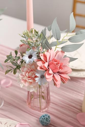 rongflower Blue Pink Artificial Flowers Combo Set Fake Flower Leaf Box with Stemst for DIY Wedding Bridal Bouquet, Centerpieces, Home Decor, Floral Arrangement Decor - color: Blue Pink