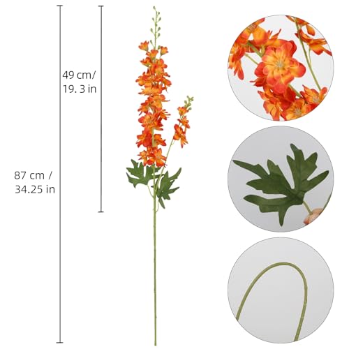 6PCS Burnt Orange Delphinium Artificial Flowers, 34.25" Long Stems Rust Orange Flowers for Tall Vase Faux Delphinium Sunset Floral Terracotta Wedding Centerpieces Table Home Decor - color: Burnt Orange