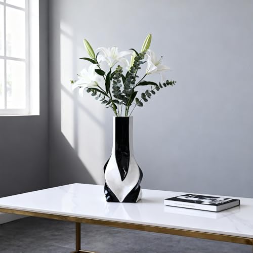 10.6" Black and White Ceramic Vase, Modern Geometric Flower Vase for Dining Table Centerpiece, Elegant Decorative Vase for Pampas Grass, Living Room, Bedroom, Office, Tabletop Decoration - color: Black White