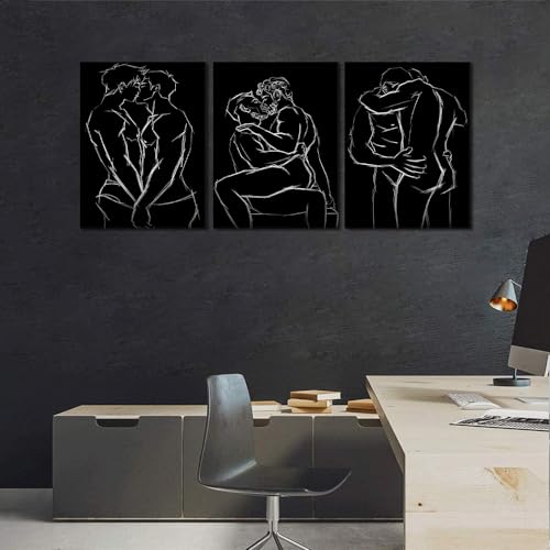 Male Wall Art Black and White Men Gay Body Painting Wall Decor 3 Panels Abstract Men Gay Posters Prints Art Bedroom Bathroom Home Decoration Framed Ready to Hang 20"W x 28"H x 3pcs - color: Art02, size: 20x28x3pcs