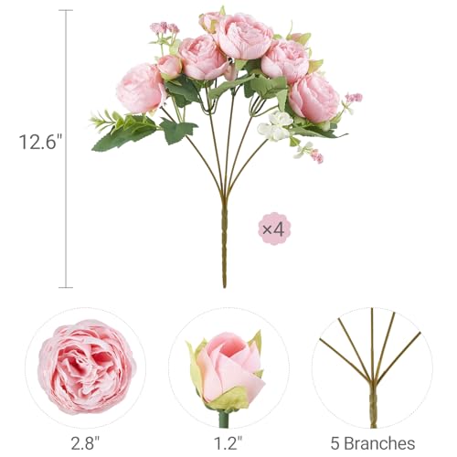 Mkono Peonies Artificial Flowers, Small Silk Flowers for Home Decor Indoor Fake Bouquet Faux Floral Arrangements Dining Table Centerpieces for Kitchen Party Decor Pink - color: Pink