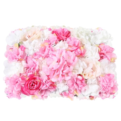 DNYSYSJ Flower Wall 20PCS 23.62" x 15.75" x 0.79" Champagne White & Pink Hydrangea Artificial Flowers Panel Silk Fabric Wall Mat for Garden Patio Wedding Stage Indoor Outdoor Decor - color: Pink and White, size: 20 pieces