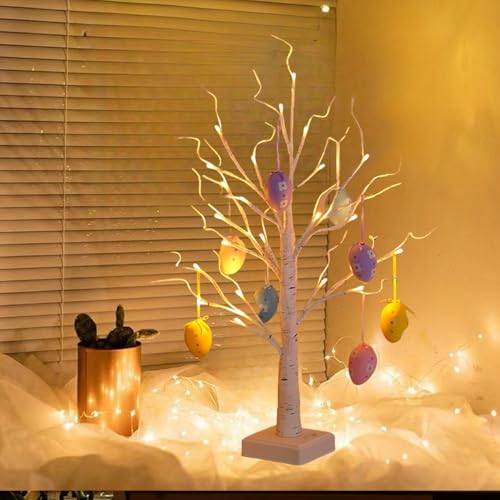 Easter Egg Ornaments, Easter Tree Lamp Easter Decorations for Party Home Spring Easte，White Birch Tree Easter Decorations Battery or USB Powered for Bedroom Living Room Party - style: Easter Egg 2