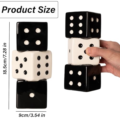 MOUGIGI Unique Handmade Dice Vase - Stylish Black & White Ceramic Decor for Home, Bar | Geometric Design Perfect for Fresh, Dried, or Artificial Flowers | Eye-Catching Centerpiece & Decorative Accent - color: Black and White Dice Vase