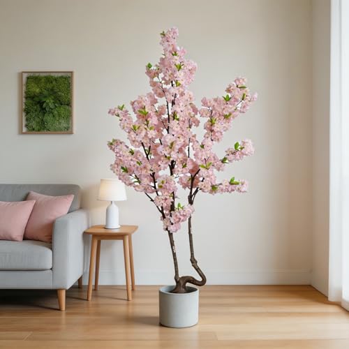 7.2ft Tall Pink Faux Cherry Blossom Tree for Home Decor, Likelike Artificial Silk Flower Cherry Branches Tree Indoor Outdoor, Sakura Tree Realistic Fake Flowering Plant for Christmas Decor - color: Pink-ap16
