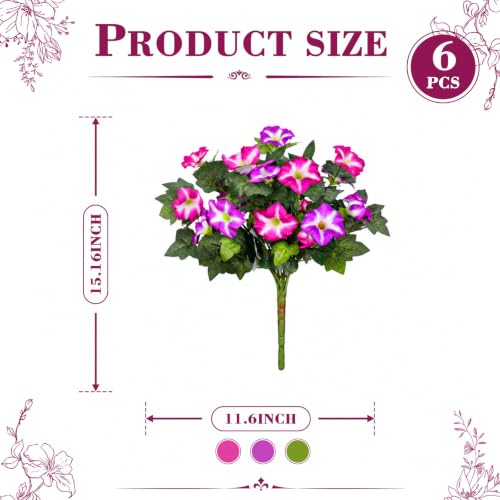 6Pcs Artificial Flowers for Outdoors, Fake Petunias Morning Glory Silk Flower UV Resistant, Faux Flowers for Outdoor Planters, Realistic Flora for Window Box Garden Porch Decor (FuchsiaPurple-Petunia) - color: Fuchsiapurple-petunia