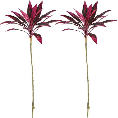 2Pcs Artificial Cordyline Red Plant, Fake Dracaena Plants Indoor Outdoor, 44in Realistic Faux Silk Plants for Home Office Decoration