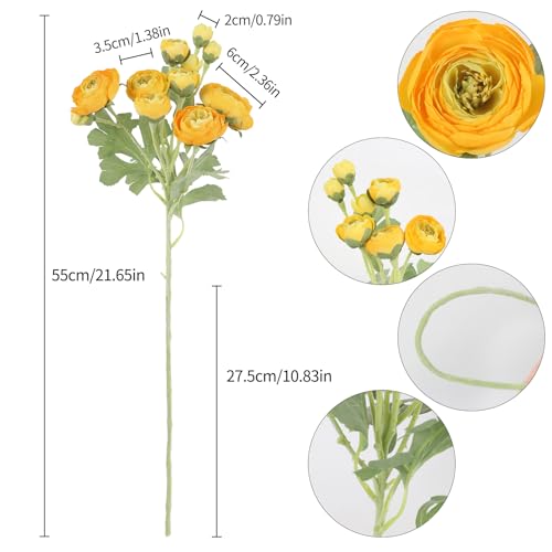 5PCS Ranunculus Artificial Flowers 60Heads Yellow Faux Peonies with Stem Real Touch 21.65" Silk Ranunculus Fake Flowers for DIY Craft Wedding Floral Arrangements Home Table Decor(Yellow) - color: Yellow