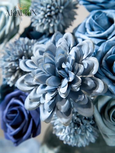 Artificial Flowers Combo Set Navy Blue Dahlia Roses DIY Wedding Decor | Silk Fake flowers arrangement set for home decor crafts reusable party bouquets DIY wedding table and event decorations - color: Navy Blue, size: The Minimalist