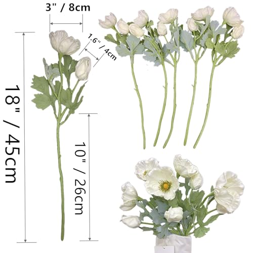 5Pcs Artifical Real Touch PU Anemone Flower Bouquet Room Home Decor (White) - color: White