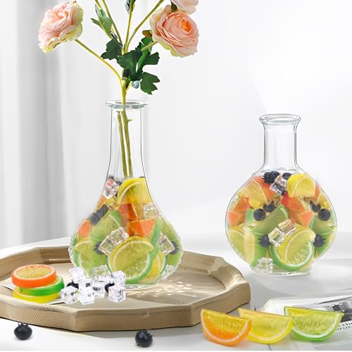 Woration 60pcs Artificial Lime Lemon Blocks Slices Fake Plastic Faux Blueberries Fruit Ice Cub Summer Decoration Food Prop for Vase Fillers Party Kitchen Ornament - color: Artificial Fruit & Ice Cubes Set - 5