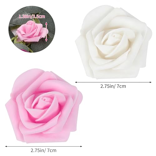 100Pcs Real Looking Pink and White Blend Artificial Rose Flower Heads, Foam Fake Roses for DIY Wedding Decorations Baby Shower Centerpieces Home Party Valentine's Day Mother's Day Decor - color: 100pcs Pink and White Ombre