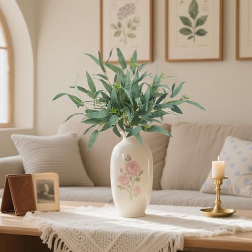 6 Pcs 25.5" Artificial Eucalyptus Stems,Realistic Faux Willow Leaves Greenery Branches for Vase Decor, Wedding Centerpieces, Farmhouse Home Party Decor, Bendable Stems & No Fade - color: Willow Leaves