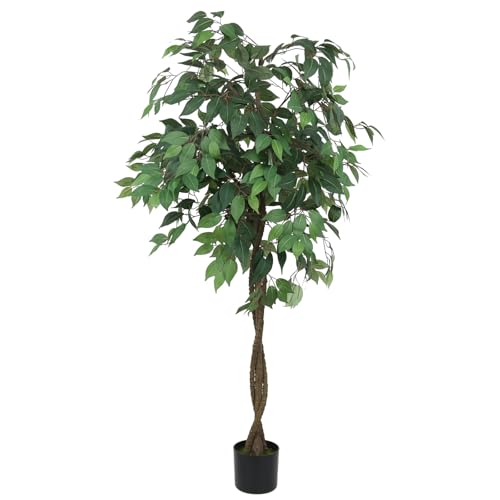 Elegant Faux Ficus Tree in a Designer Nursery Pot, high Density 756 Silver Leaves, A Stylish Addition to Office, Living Room, Upscale Home, Hotel, Booth, Indoor Outdoor Space. (6 feet)