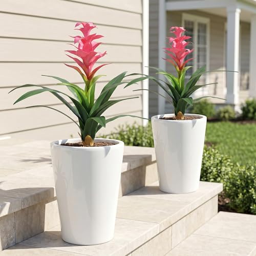 Ivydale Fake Flowers Plants for Outdoors, 2 Pcs 16.93" Bromeliad Artificial Flowers Uv Resistant Realistic Faux Flowers for Outdoor Planters Outside Porch Patio Yard Garden Indoor Decoration(Pink) - color: Pink
