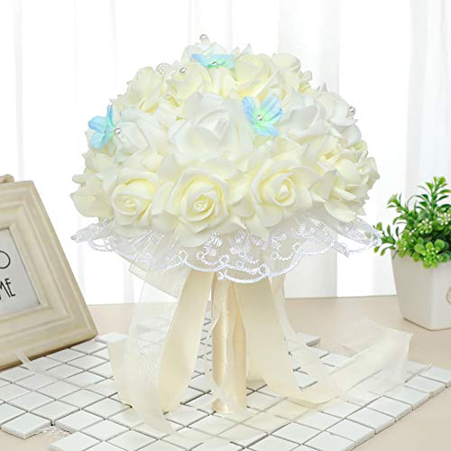 IPOPU Artificial Rose Flower Heads, 100 Pcs Real Looking Creamy Yellow Foam Fake Roses for DIY Wedding Baby Shower Centerpieces Arrangements Party Tables Home Decorations (Cream Yellow, Stemless) - color: 100pcs Cream Yellow