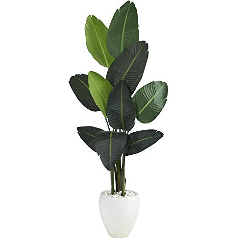 Nearly Natural 63in. Travelers Palm Artificial Tree in White Planter