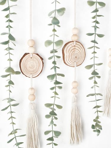 Dahey Hanging Artificial Plant Eucalyptus Wall Decor 43'' Wooden Bead Garland with Fake Greenery Leaves Boho Rustic Farmhouse Wall Art for Living Dining Room Bathroom Bedroom Kitchen Decoration - size: 43 inches