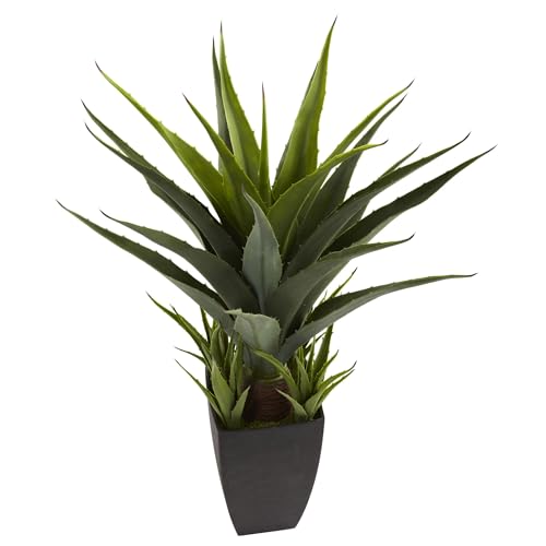 Nearly Natural Agave with Black Planter