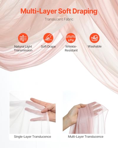 VEVOR Artificial Wedding Arch Flowers Kit, Pink Wedding Arch Flowers with Drapes Kit (Pack of 5) - 2 Pcs Floral Arrangement, 3 Pcs Sheer Drapes, for Ceremony Bouquets Reception Backdrop Decoration - color: Dusty Rose, size: 5 Pcs