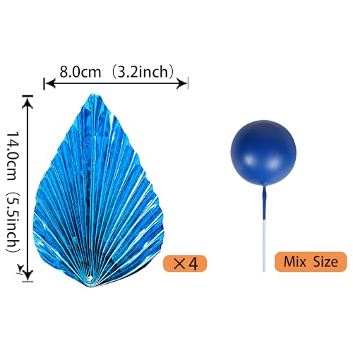 28 Pack Balls Cake Toppers, DIY Palm Leaves Cake Decorations, Foam Balls Paper Palm Leaf Cake Insert Toppers Decorations for Birthday Wedding Baby Shower Party Decorations Blue - color: Blue