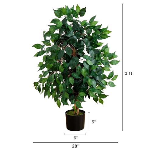 Nearly Natural 36in Triple Trunk Artificial Ficus Tree with Natural Wood Trunks, Fake Tree for Indoor Home Decor, Faux Ficus Plant in Black Nursery Pot - size: 3ft, style: Tree in Pot