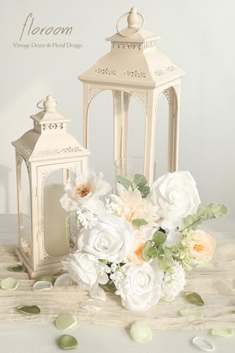 Floroom Cream White Artificial Flowers Fake Roses Dahlias Peonies Poppies and Greenery Combo Box Set for DIY Wedding Bouquets Bridal Shower Centerpieces Floral Arrangements Party Tables Decorations - color: Ethereal Cream & White