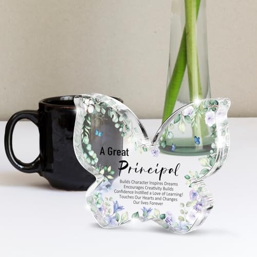 Principal Appreciation Gift - Butterfly Shaped Acrylic Desk Sign, Suitable for Retired Educators, School Administrators Office Decoration, 4.7" x 3.2", Retirement Keepsake - color: Light green