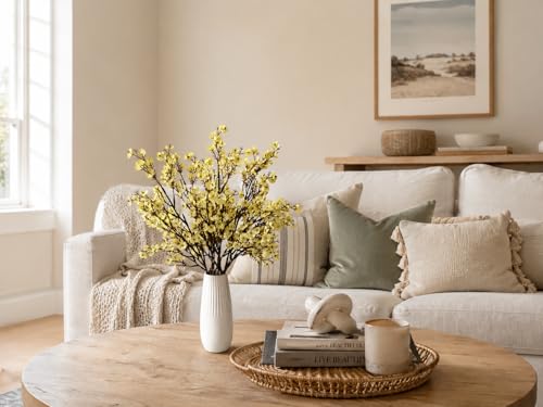 Mandy's 6 Bundles Artificial Light Yellow Baby’s Breath Flowers | 18.5 Inch Silk Gypsophila European Style Modern Home Decor Centerpiece Neutral Wedding Flower Arrangements - color: Light Yellow