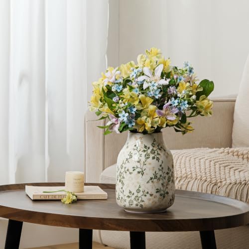 Ceramic Flower Vase | Green Rustic Farmhouse Vase for Home Decor, Vintage Floral Tuscan Decorative Pottery Vase for Living Room & Kitchen, Centerpieces, Mantel & Bookshelf, Entryway, Wedding(7.8 Inch) - color: 10-green and Beige