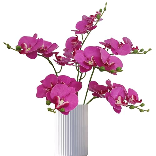 6 Pack Rose Red Orchid Artificial Flowers Real Touch, 23'' Artificial Faux Realistic Latex Orchid Stem Bouquets, Fake Phalaenopsis Flower for Wedding Home Arrangement Décor (6, Rose red) - color: Rose Red