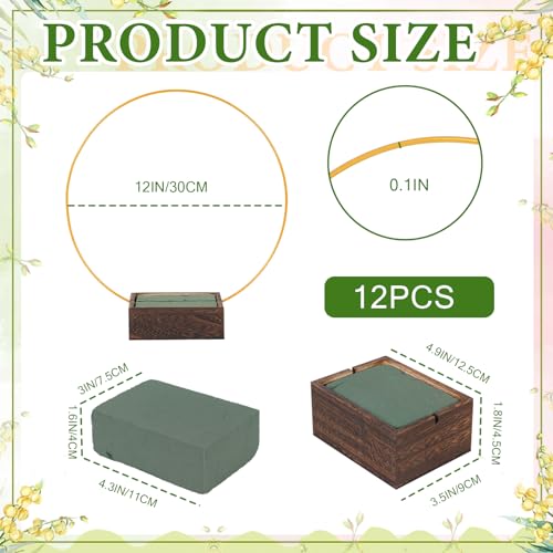 36Pack Floral Hoop Centerpiece Kit, 12Pcs 12'' Metal Floral Hoop Centerpiece with Stand+ 12Pcs Wood Cube Planter Box + 12Pcs Floral Foam Blocks for DIY Wedding Christmas Party Home Garden Decor - size: 12'' Single Hoop-36pack