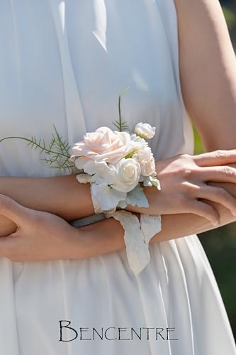 Blush Corsage for Wedding(Set of 6),Wrist Corsage for Woman,for Prom,Party Prom Hand Flower Decor,Mother of The Bride Corsage - color: Blush