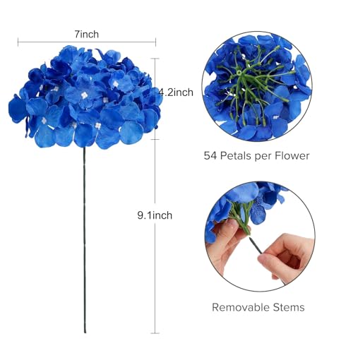 Auihiay 10PCS Hydrangea Artificial Flowers, Faux Hydrangeas Flower for Wedding Centerpieces, DIY Bouquets, Bridal Shower, Floral Decor Home Decoration with Stems (VASE NOT Included)-Dark Blue - color: Dark Blue