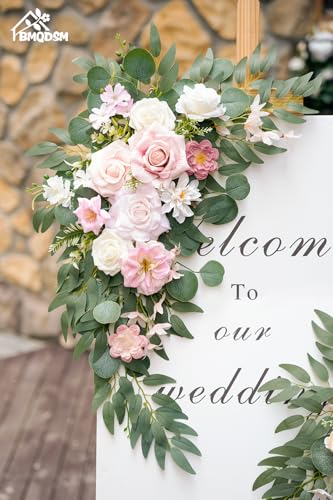 Wedding Welcome Signs Floral(Pack of 2)，Wedding Arch Flowers for Wedding Decorations and Reception Backdrop Decoration (New Pink) - color: New Pink