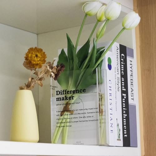 BuyCard Clear Acrylic Book Vase for Flowers, Transparent Flower Vase for Home Decor, Simplicity Bookshelf Decor, Unique Stuff for Book Lovers, Difference Maker, Gift to Motivate(Clear) - color: Clear