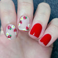 Flower Press on Nails Short Square Fake Nails Red False Nails with Cute Flowers Designs Strawberry Full Cover Stick on Nails Glue on Nails Summer Nails Acrylic Nails for Women Girls 24 Pcs - color: Flower Square40