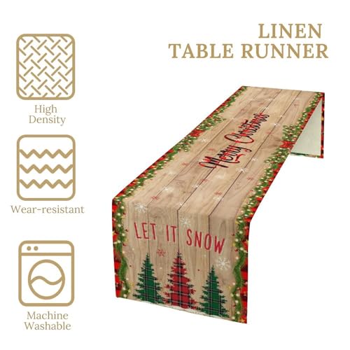Christmas Table Runner Farmhouse Vintage Wooden Board Art Printed Dinner Runner for Home Party Kitchen Dining Table Decor Fabric 1 Panel W13xL36in - color: Christmas-1, size: 13"W x 36"H