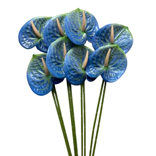 Corkwaw 8 Pcs 23-5/8 inch Artificial Anthurium Flowers Real Touch Fake Flower for Table Centerpieces Arrangement and Bridal Wedding Festival Decor Flower Arrangement (Blue) - color: Blue