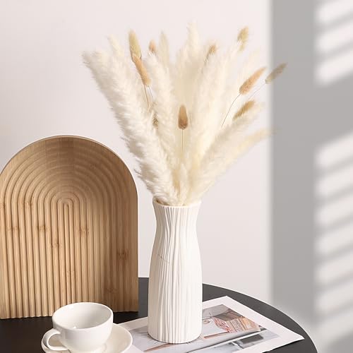 Elegant All-White Dried Pampas Grass Arrangement – Minimalist Decor for Modern Living Spaces (Wild Meadow) - color: Wild Meadow